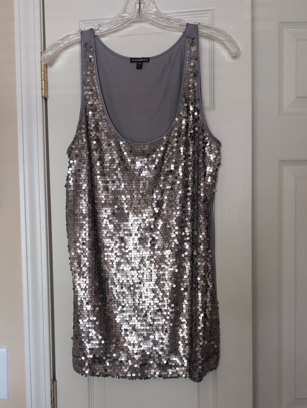 Express Silver Sequin Scoop Neck Tank